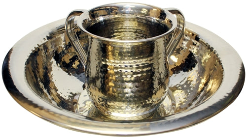 Stainless Steel Wash Cup and Bowl - Hammered Design