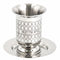 Elegant Stainless Steel Engraved Kiddush Cup 10 Cm, With Rounded Saucer 12 Cm