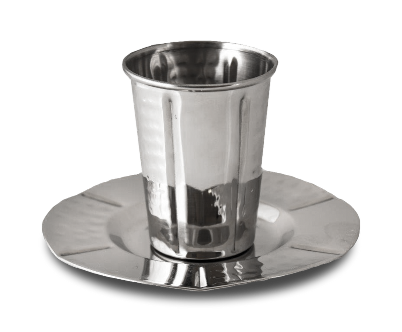 Stainless Steel Kiddush Cup Set - Hammered - 3.5"