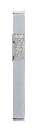 Metal Mezuzah Case w/ Flower Shin Cutout Design - Silver
