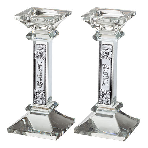 Crystal Candlesticks 16.5 cm with Metal Plaque - UK45957