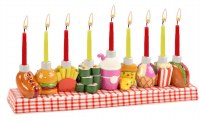 Resin Candle Menorah Hand Painted Deli Food Theme