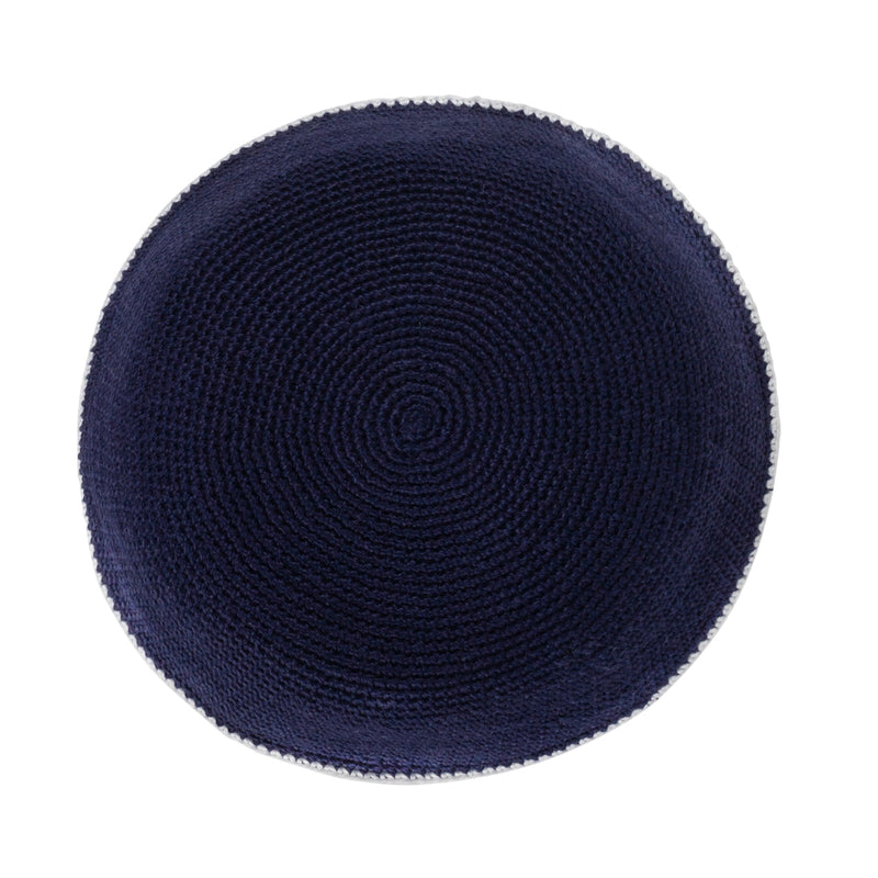 IKIPPAH NAVY W/ WHITE RIM KNIT YARMULKE 18