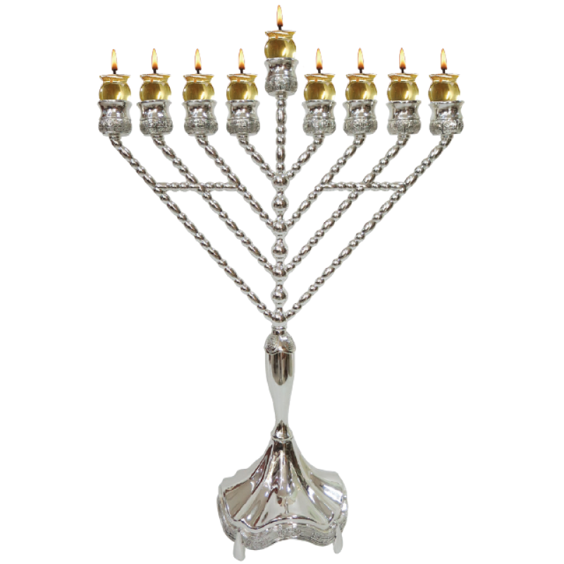 Oil Menorah - Rambam Style - Silver Plated  - 18"