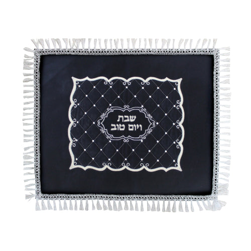 Black Velvet Challah Cover with Silver Embroidery - UK62267