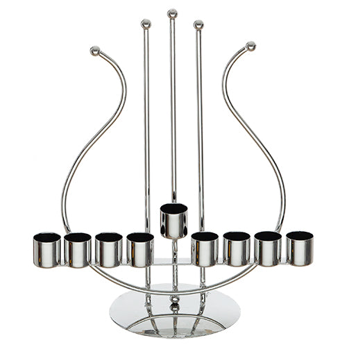 Chanukah Oil Menorah in Shape of Harp / Silver