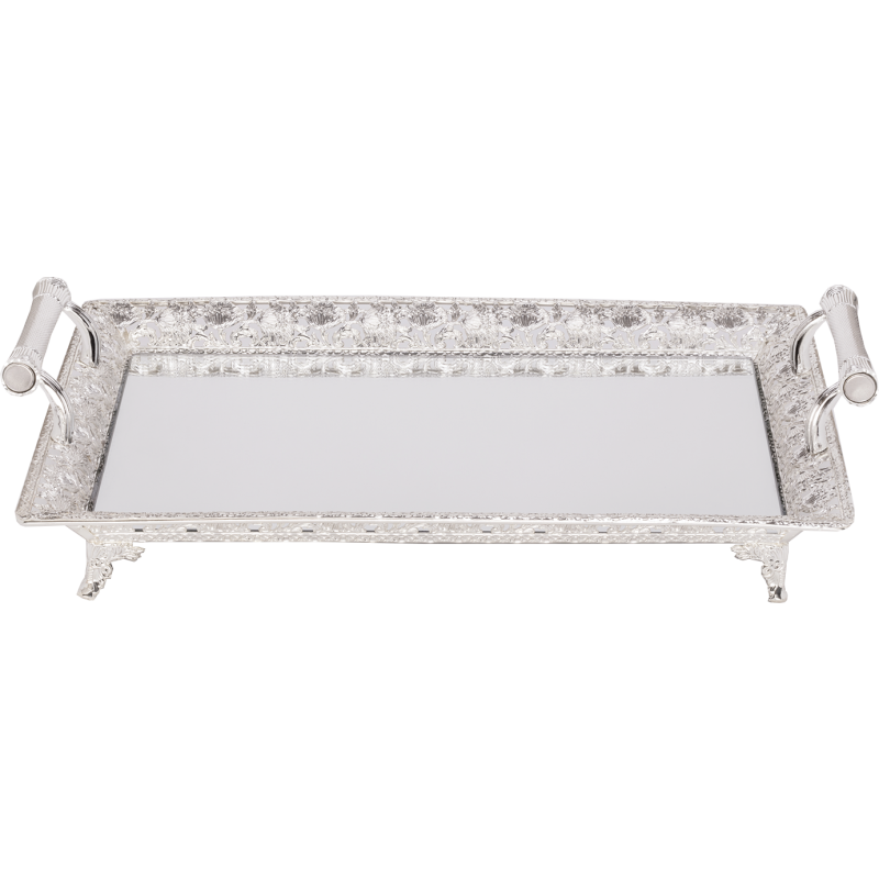Silver Plated Glass Tray - Mirror Top