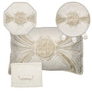Brocade & Velvet Passover 4 Pcs Set: Matza Cover, Afikoman Bag, Towel & Pillow - Beige & White - UK64965