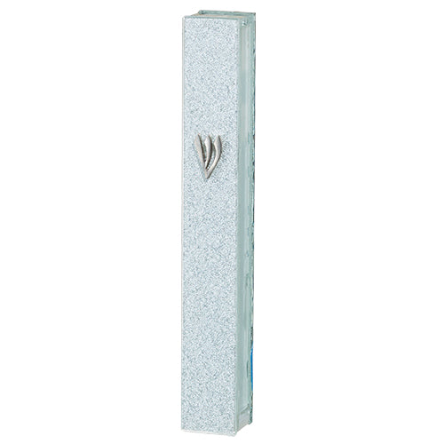 Glitter Glass Mezuzah with Silicon Cork 12 cm - Silver Shin