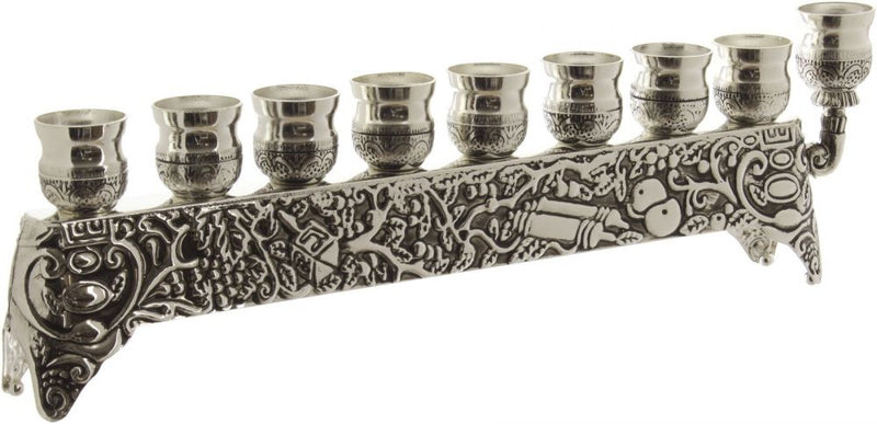 Oil Menorah - Tapered Engraved Walls - Silver Plated