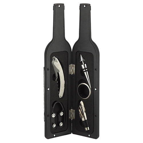 Wine Accessories Set In Bottle With Silver Plaque