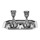 Candle Stick Set Of 2 With Tray Nickel Plated 3"
