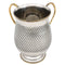 Aluminum Washing Cup - Etched Criss Cross Pattern With Gold Handles & Base - 18 cm - UK58295