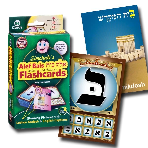 Alef-Bais flash cards, LOSHON-KODESH / ENGLISH