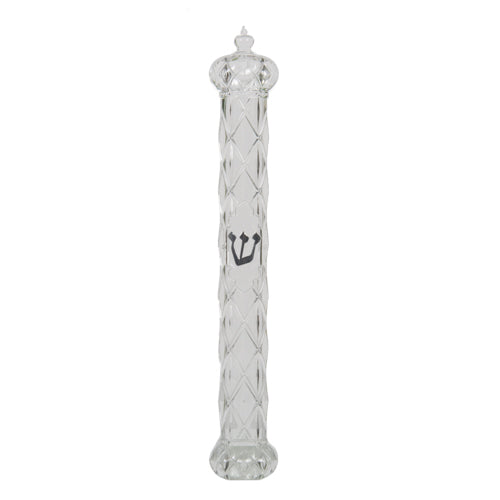 Plastic Transparent Mezuzah with Rubber Cork 15 cm- "Crown and Diamond" with Silver Shin