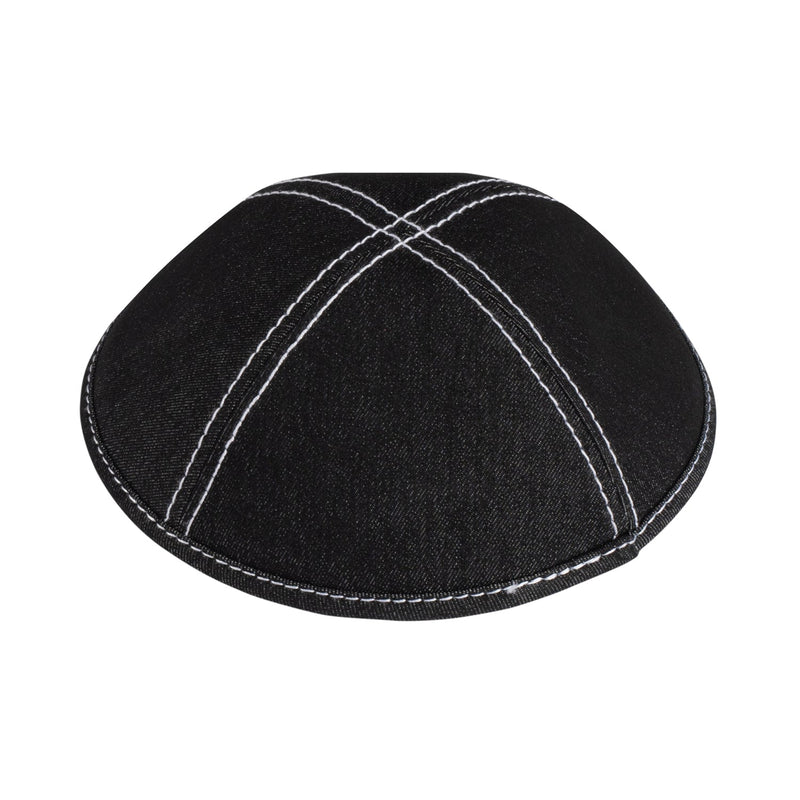 IKIPPAH BLACK DENIM W/ DOUBLE WHITE STITCHING YARMULKE 3