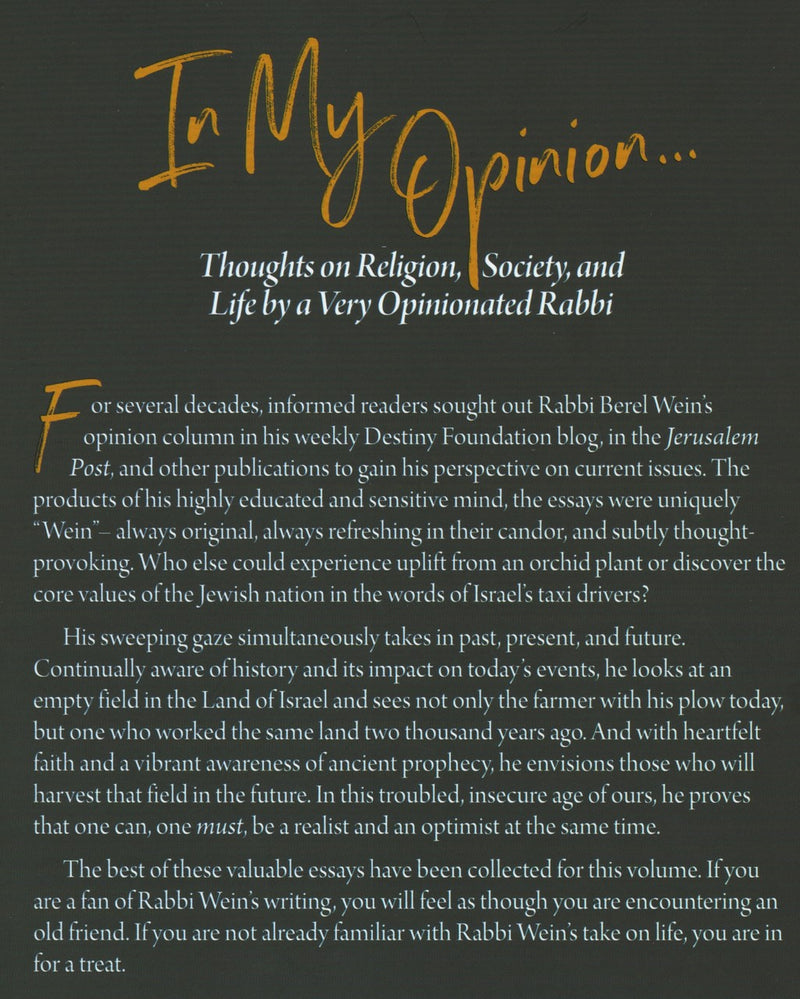 In My Opinion by Rabbi Berel Wein