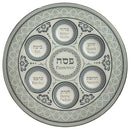 Glass Pesach Seder Plate - Ke'arah - 35 CM - BLUE