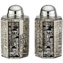 Crystal Salt & Pepper Shaker Set - Hexagonal - 9x5cm - Laser Cut Metal Plaque - Jerusalem Motif