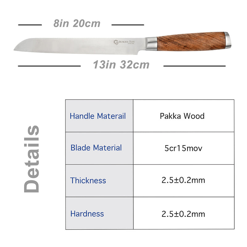 Fine Edge Blade Eight Inch Bread Knife with Sandalwood Handle