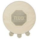 Beige & Shimmery Grey Faux Leather Matzah Cover Laid with Stones - 46CM
