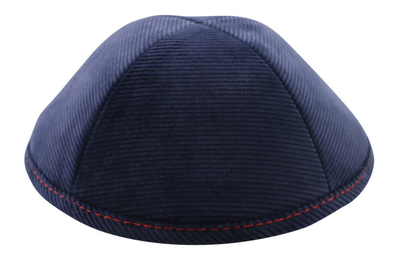 IKIPPAH NAVY CORDUROY W/ RED STITCHING YARMULKE