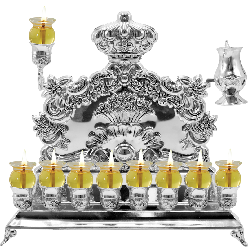 Oil Menorah - Wall Style - Silver Plated 12"